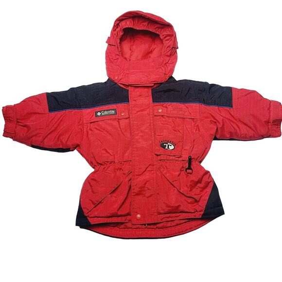 VTG Columbia Tectonite Boys Toddler 2T Jacket Puffer Full Zip Hooded Red Black - Picture 1 of 9